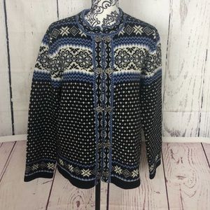 SUSAN BRISTOL Fair Isle nordic wool cardigan XL